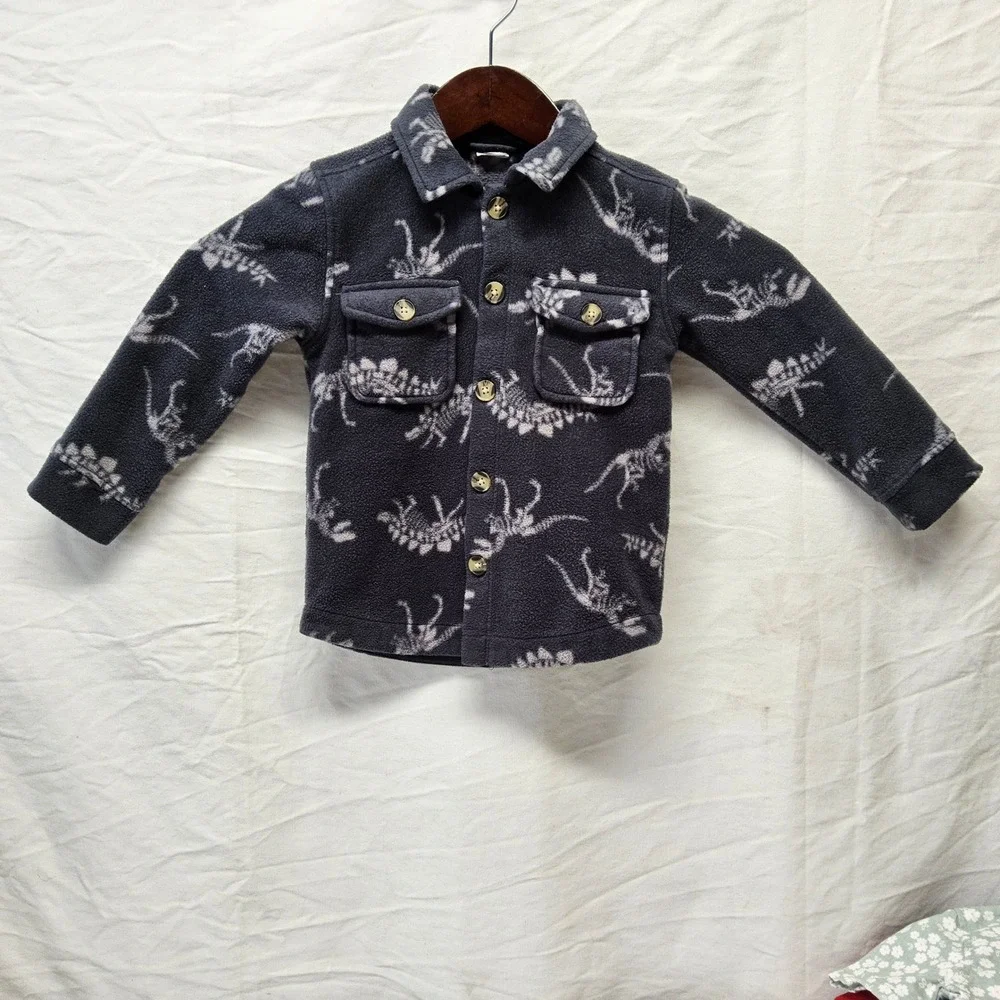 Pekkie Dinosaur Skeleton Fleece‎ Shacket Kids 3T Blue Button Up Shirt Jacket